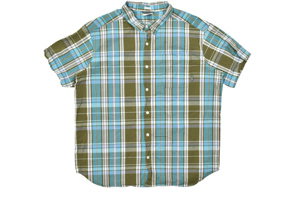 Columbia Shirt XXL Mens Blue Green Plaid Short Sleeve Regular Fit Cotton Casual